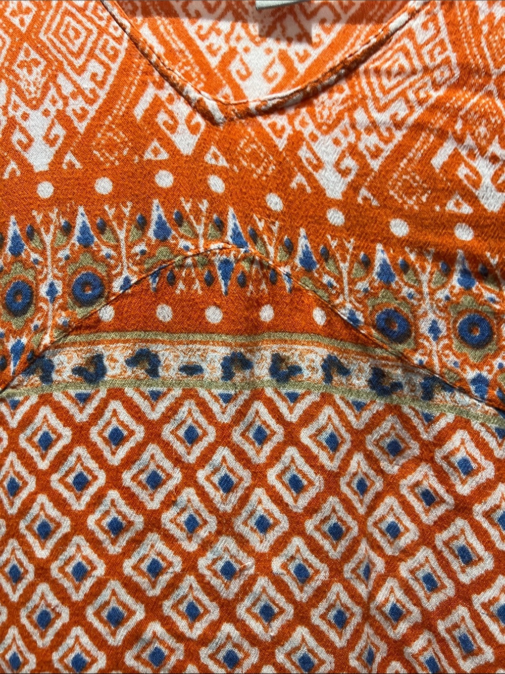 Cost Plus World Market Orange Patterned V-Neck Boho Blouse - Picture 5 of 9
